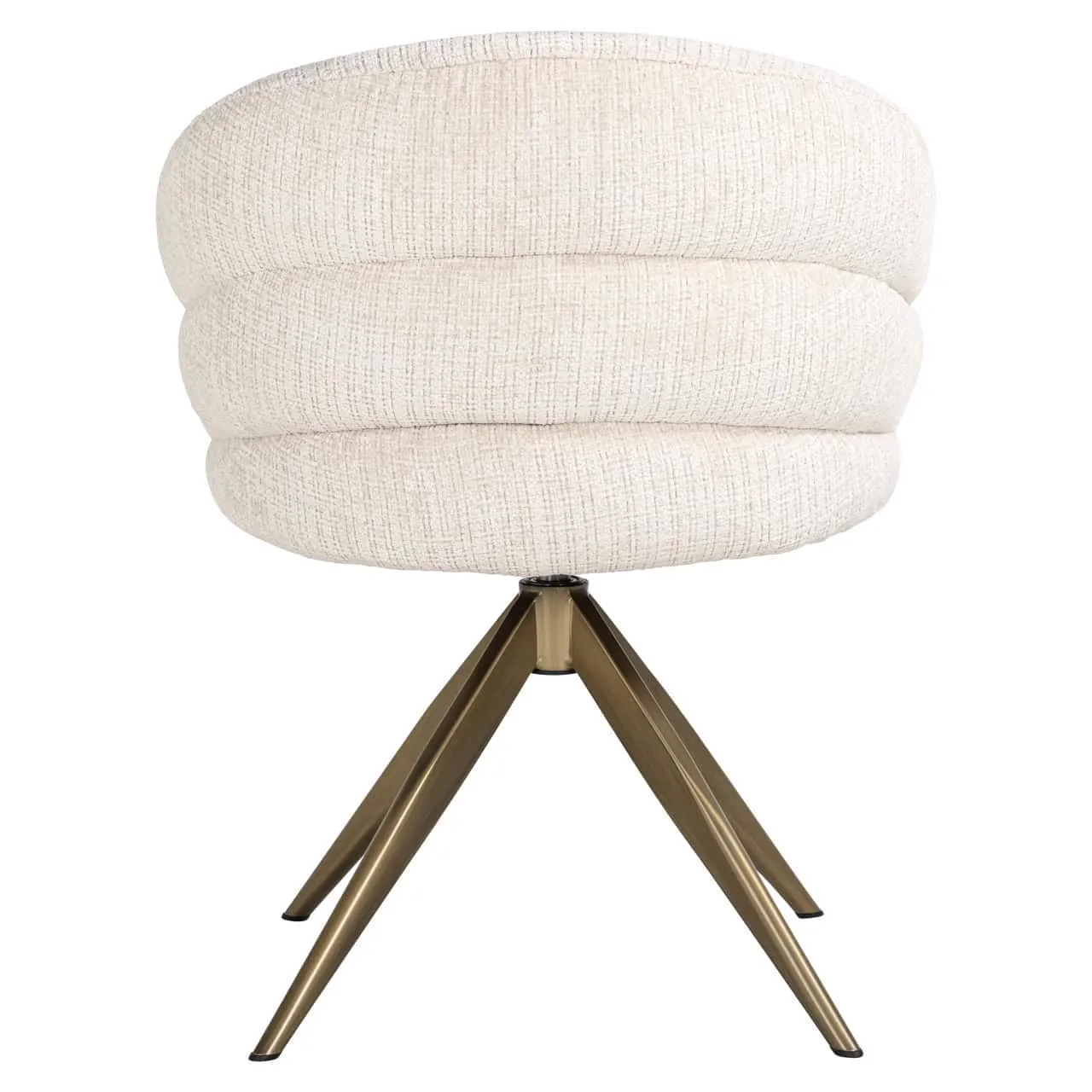 Eetkamerstoel Zendaya niagara beige swivel op een witte achtergrond, met een close-up van de zitting en de poten - Richmond Interiors