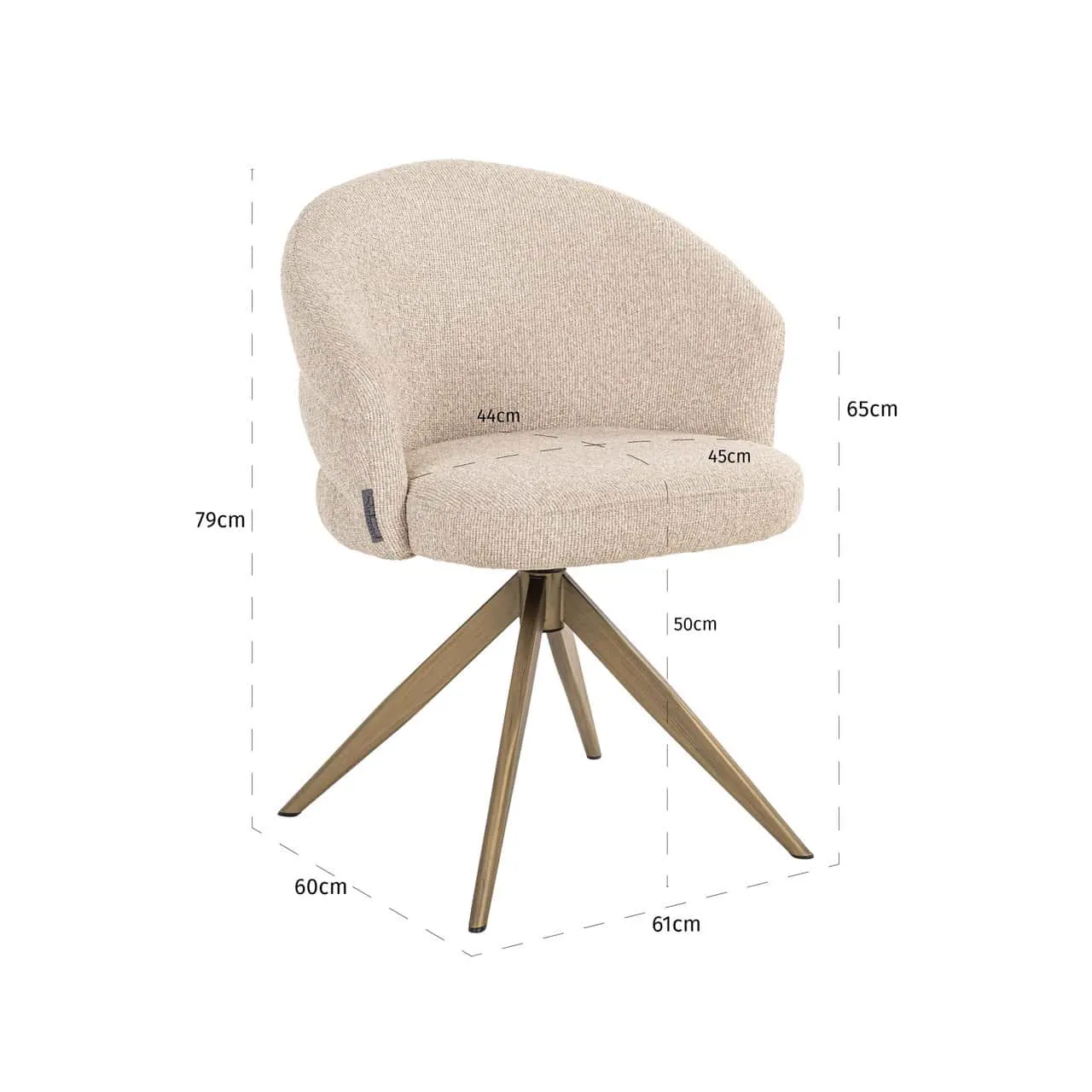 Eetkamerstoel Zendaya biscotti swivel fire retardant op witte achtergrond met afmetingen - Richmond Interiors