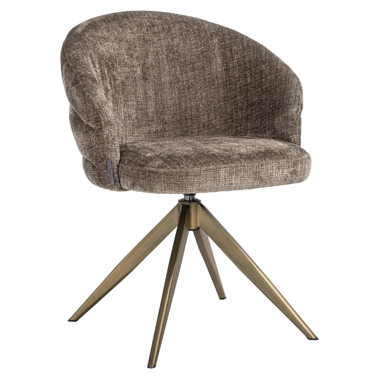 Esszimmerstuhl Zendaya niagara stone swivel mit dunkelbraunem Stoffbezug und bronzefarbenem Spinnenfuß auf weißem Hintergrund - Richmond Interiors