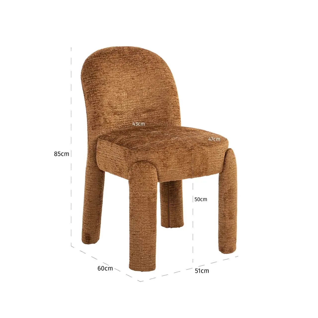 Esszimmerstuhl Brandi Cognac Fusion auf weißem Hintergrund, mit Maßen von 85cm Höhe, 60cm Breite und 51cm Tiefe - Richmond Interiors
