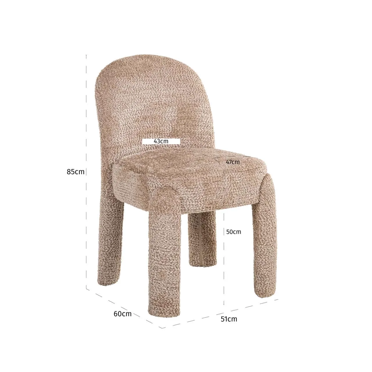 Esstuhl Brandi lovely beige (2er-Set) auf weißem Hintergrund mit angezeigten Maßen - Richmond Interiors