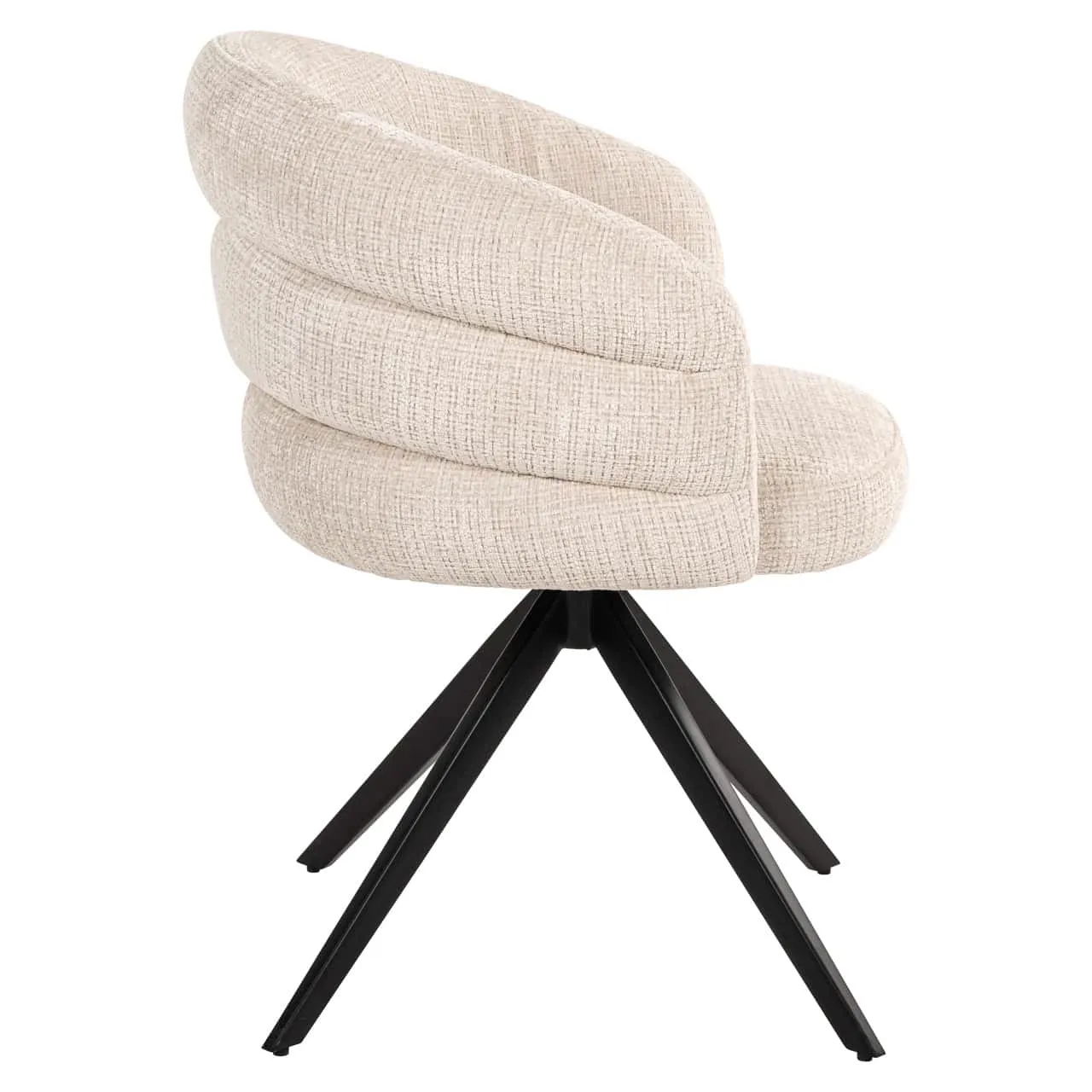 Seitenansicht des Esszimmerstuhls Serenity Niagara Beige Swivel Fire Retardant auf weißem Hintergrund - Richmond Interiors