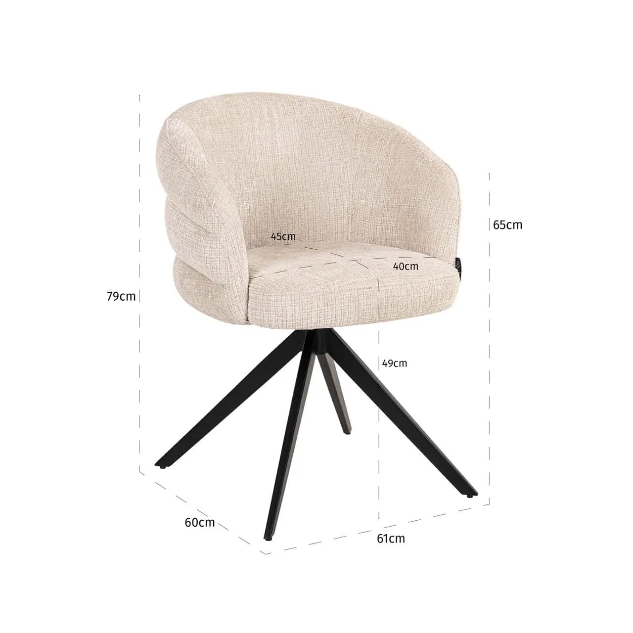 Eetkamerstoel Serenity niagara beige swivel fire retardant met afmetingen op een witte achtergrond - Richmond Interiors