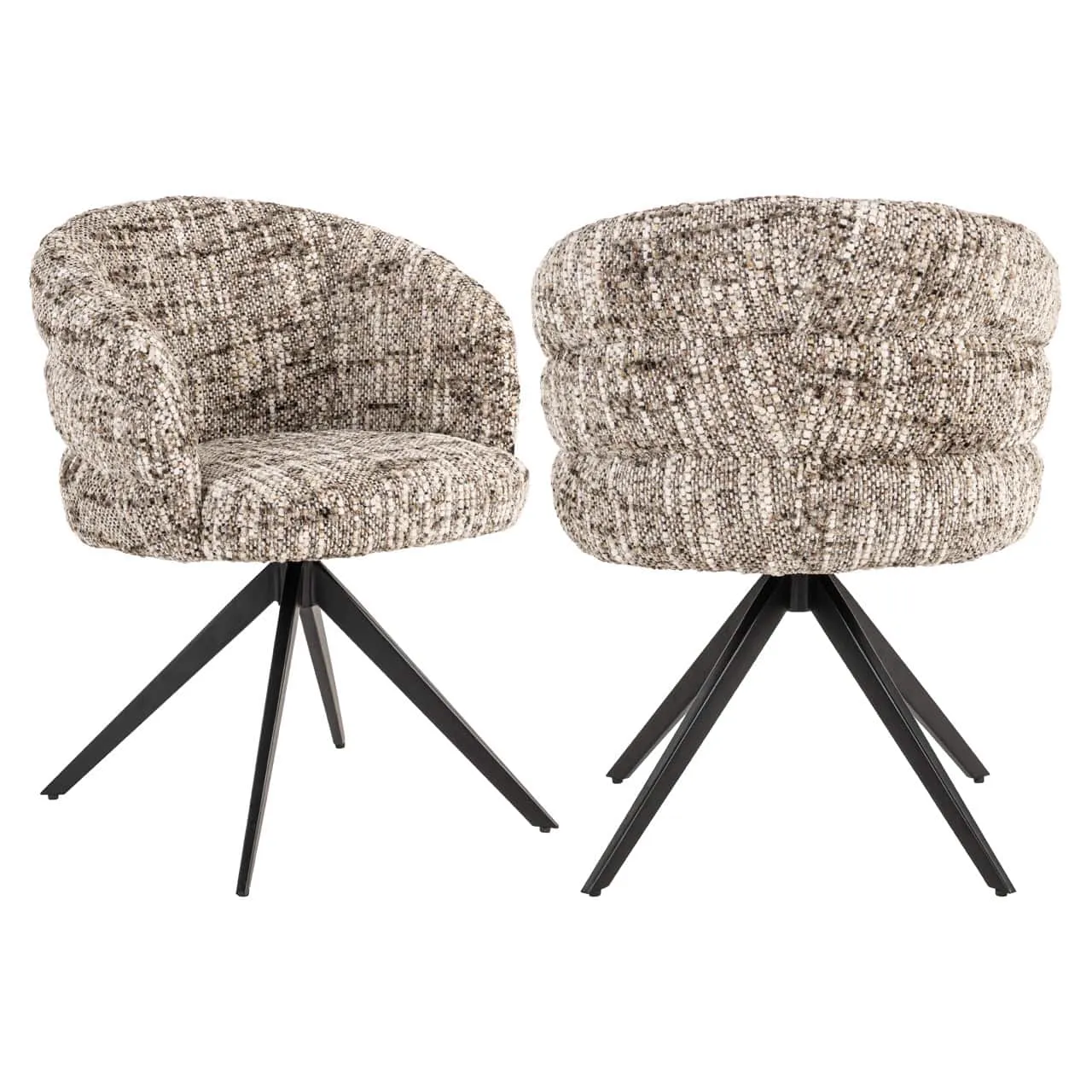 Twee eetkamerstoelen Serenity brown omara swivel fire retardant op een witte achtergrond, vanuit een laag standpunt - Richmond Interiors