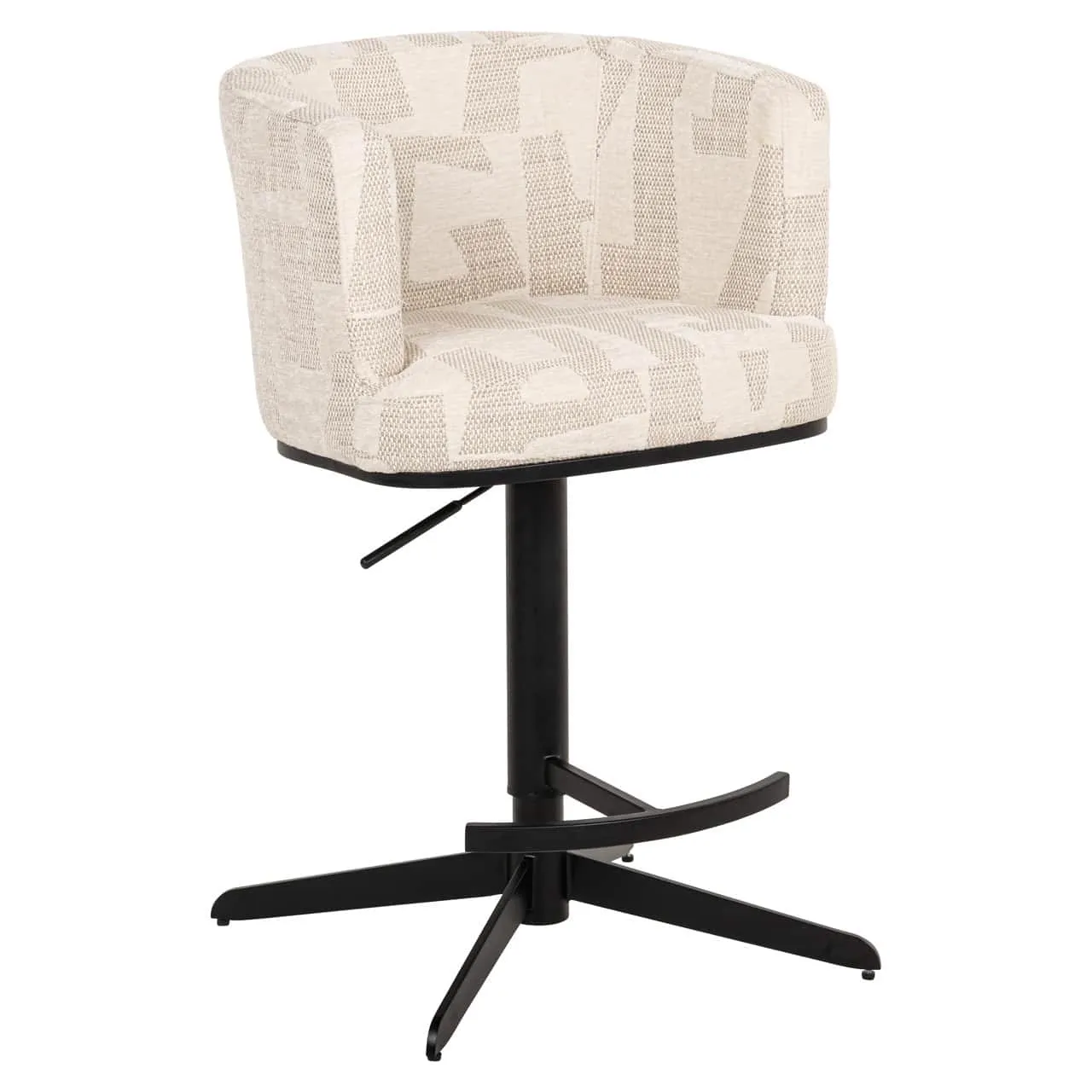 Barhocker Cheyenne beige graphic swivel auf weißem Hintergrund, aus einer niedrigen Perspektive fotografiert - Richmond Interiors