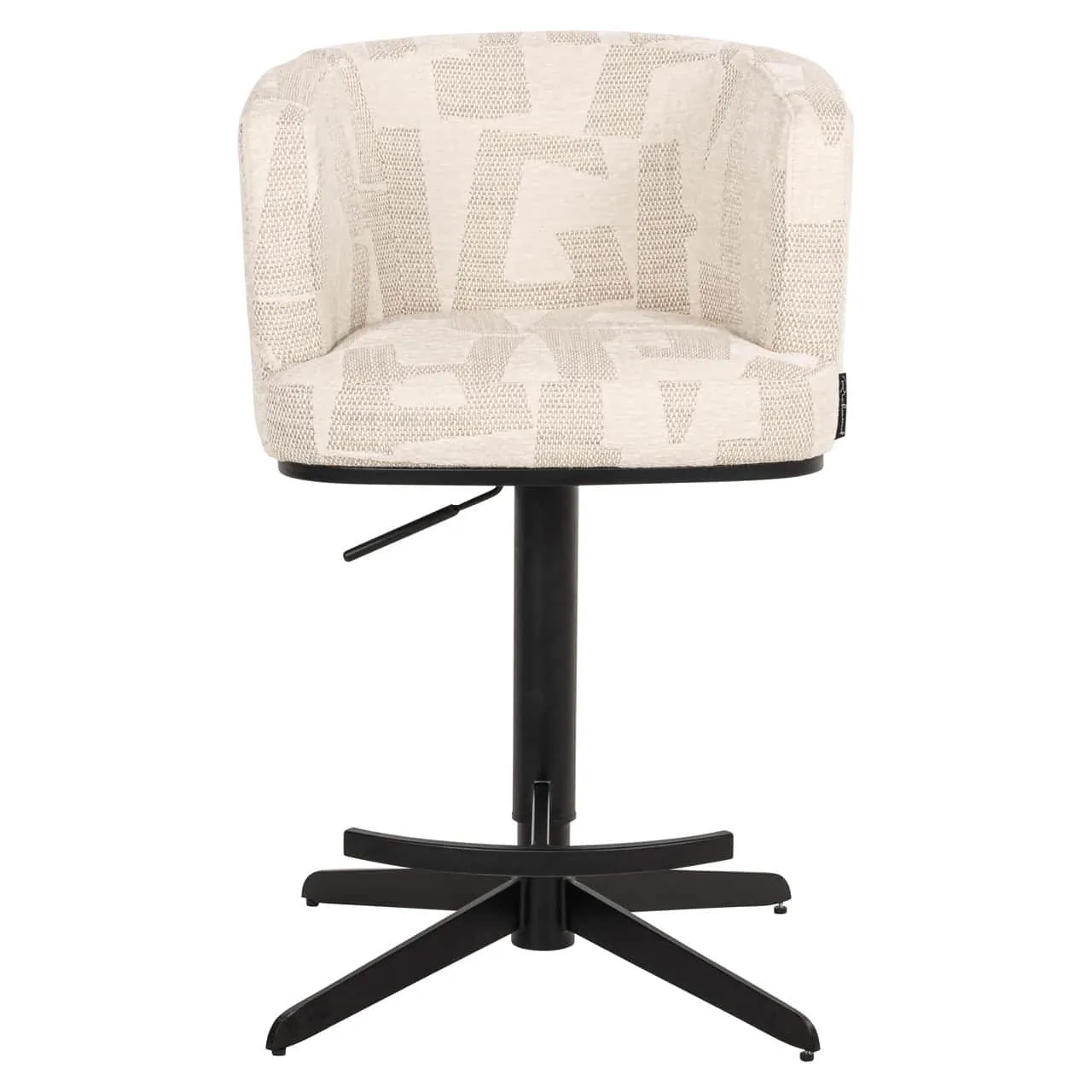 Barhocker Cheyenne beige graffic swivel auf weißem Hintergrund, aus einer niedrigen Perspektive fotografiert - Richmond Interiors
