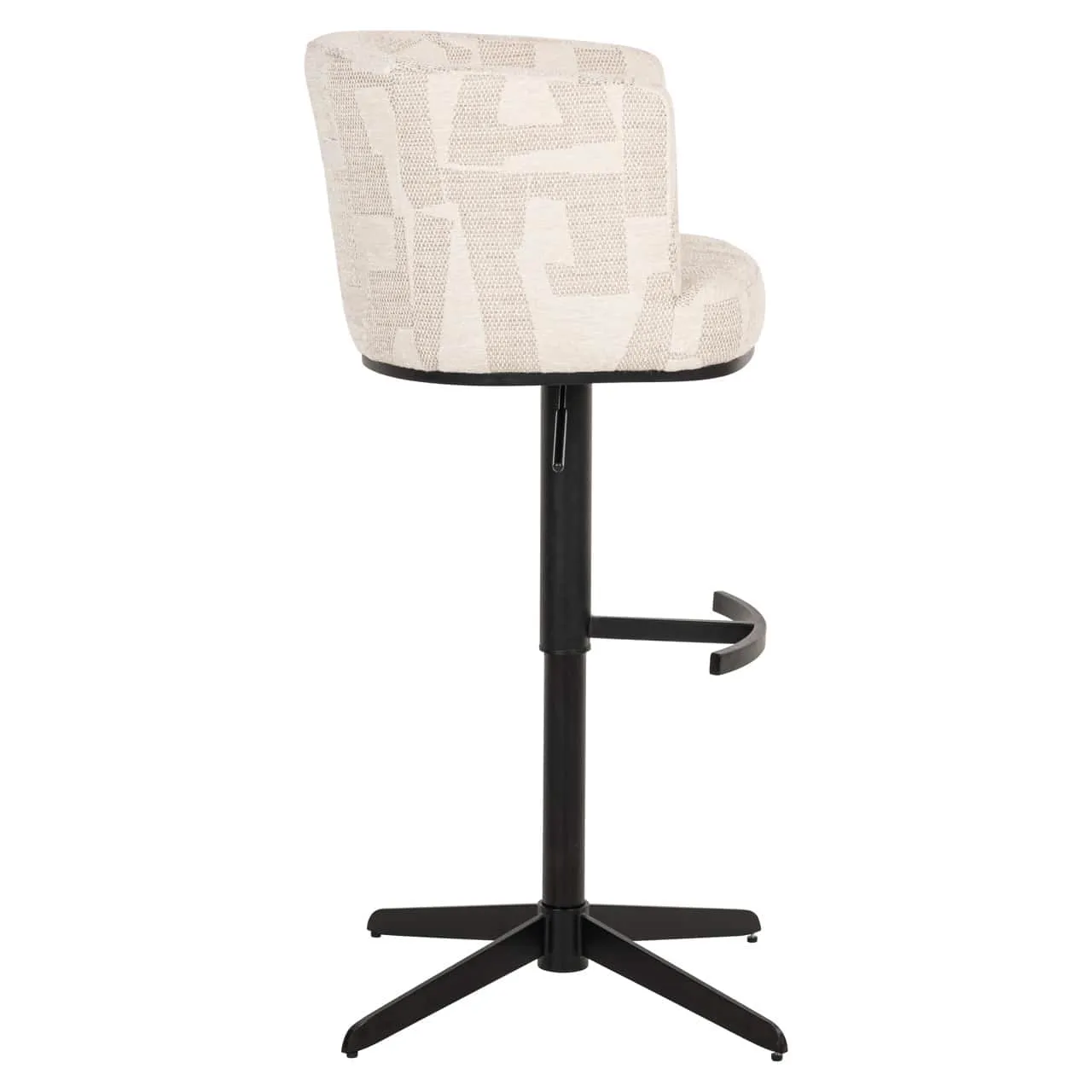 Barhocker Cheyenne beige graffic swivel in einem Studio, schräg von hinten auf weißem Hintergrund fotografiert - Richmond Interiors