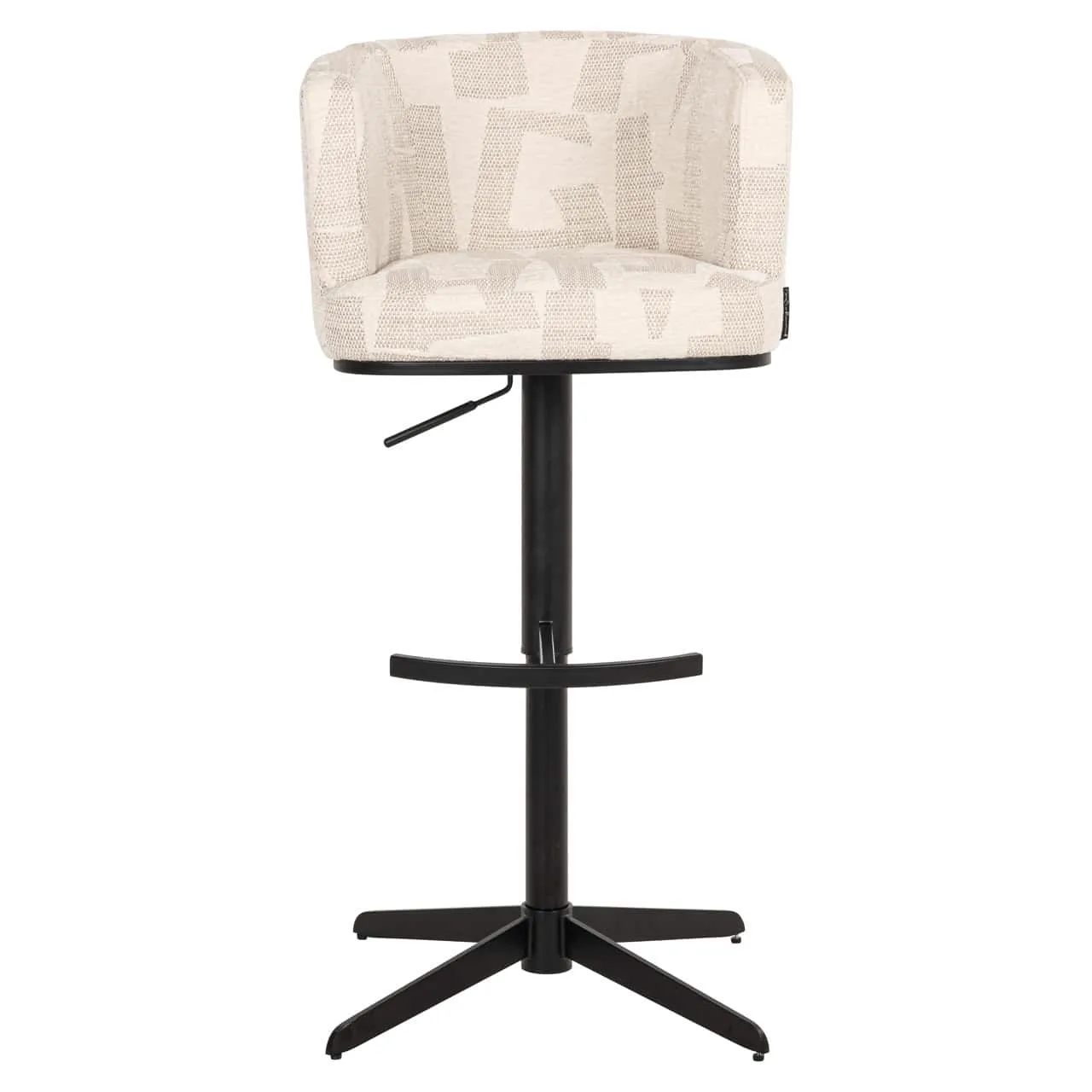 Barhocker Cheyenne beige graffic swivel auf weißem Hintergrund, von vorne fotografiert - Richmond Interiors