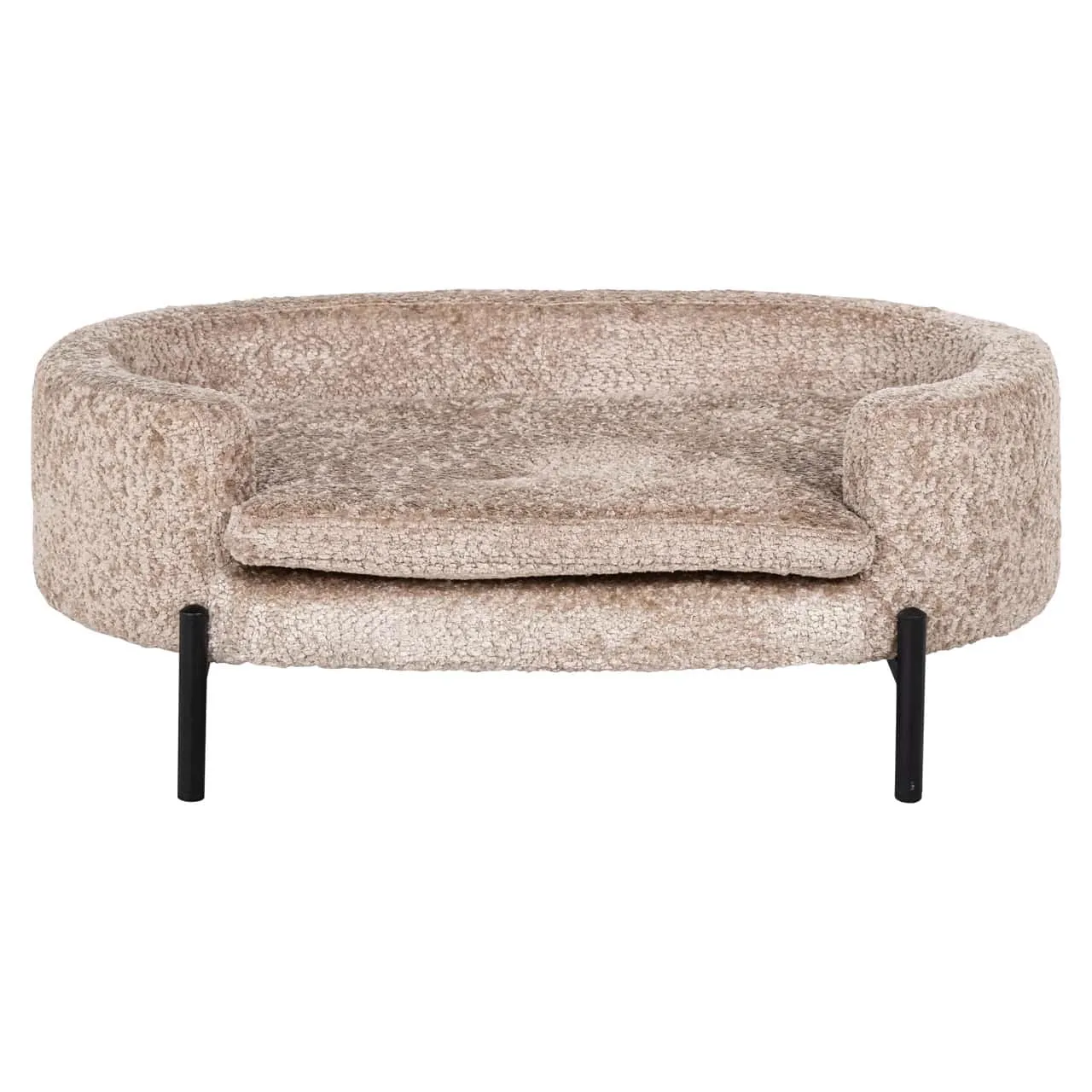 Hundebett Dolly Sheep Natur auf weißem Hintergrund, von vorne fotografiert mit schwarzen Beinen - Richmond Interiors