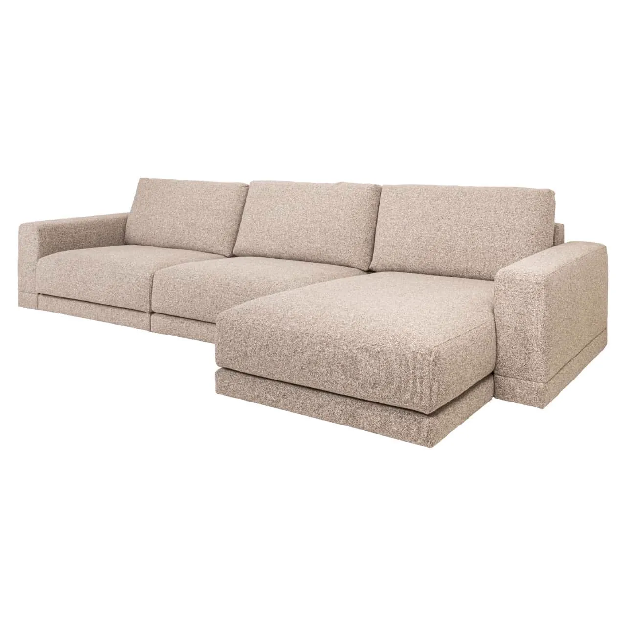 Sofa Trentino cayenne brown 3,5-Sitzer + Lounge links oder rechts auf weißem Hintergrund, aus einer niedrigen Perspektive fotografiert - Richmond Interiors