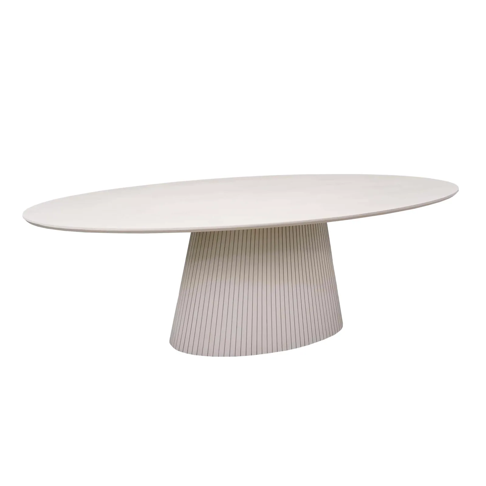 Couchtisch Solana Sand Mangoholz 50 cm mit ovaler Tischplatte und geriffelter Basis auf weißem Hintergrund - Starfurn