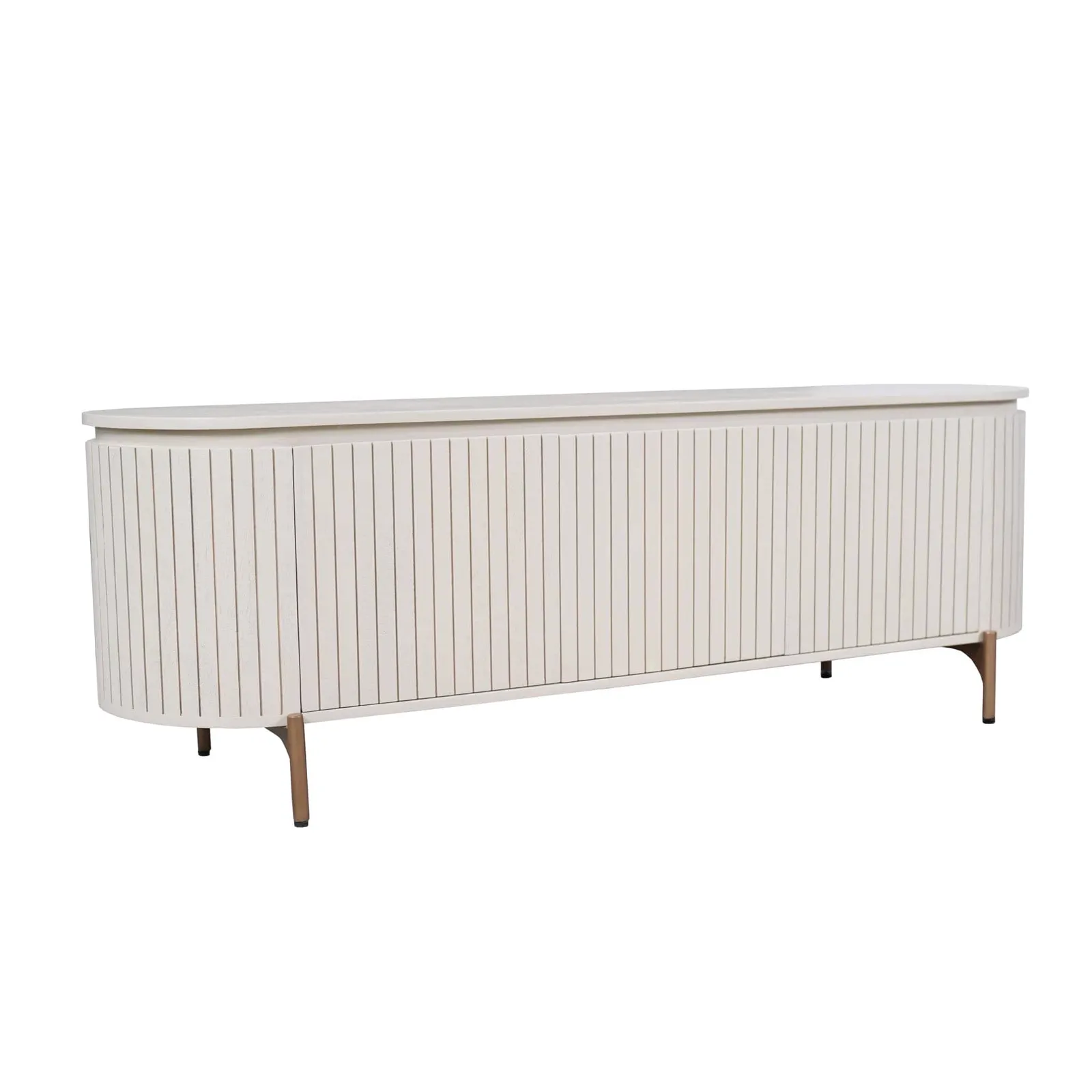 Starfurn Solana Sideboard aus sandfarbenem Mangoholz mit vertikalen Lamellen und Metallbeinen, auf weißem Hintergrund