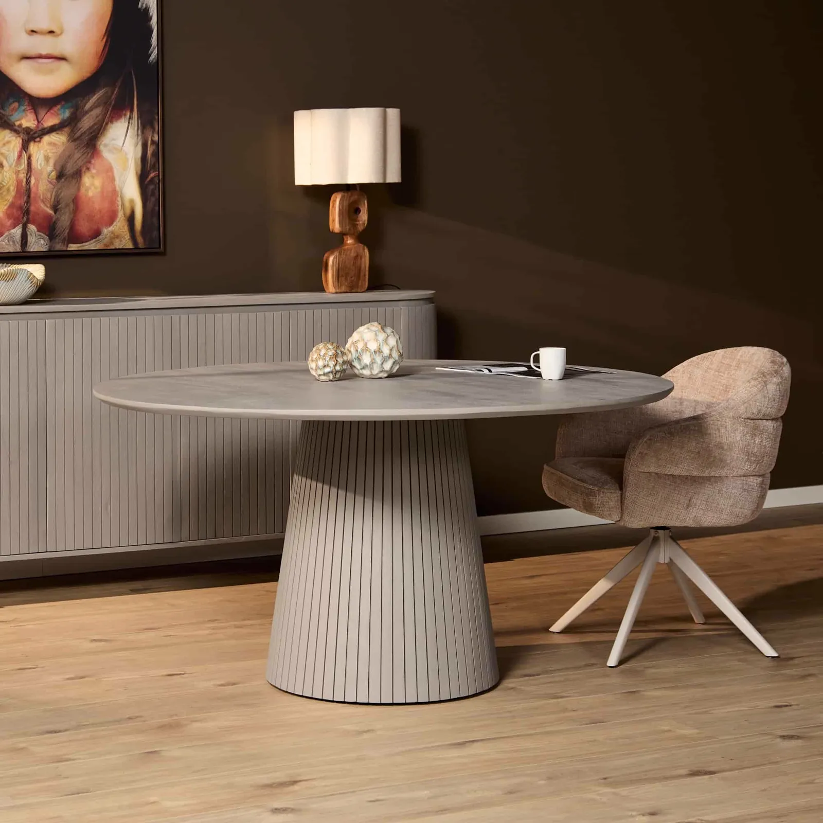 Round Dining Table Solana Taupe Mango Wood 150 cm - Starfurn