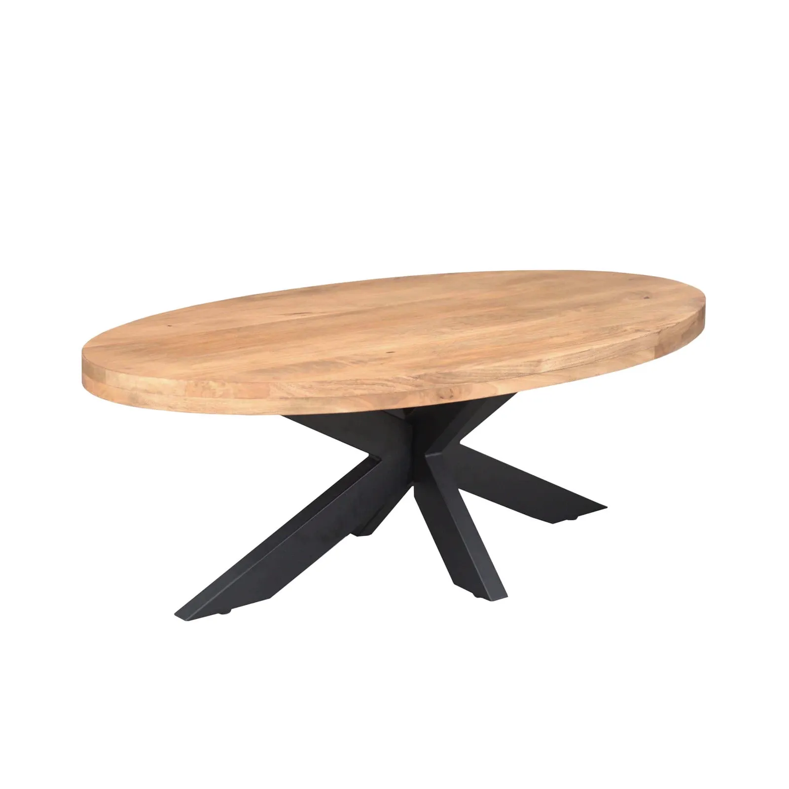 Quadratischer Couchtisch Noa Natur Mangoholz 80 cm auf weißem Hintergrund, schräg von oben fotografiert - Starfurn