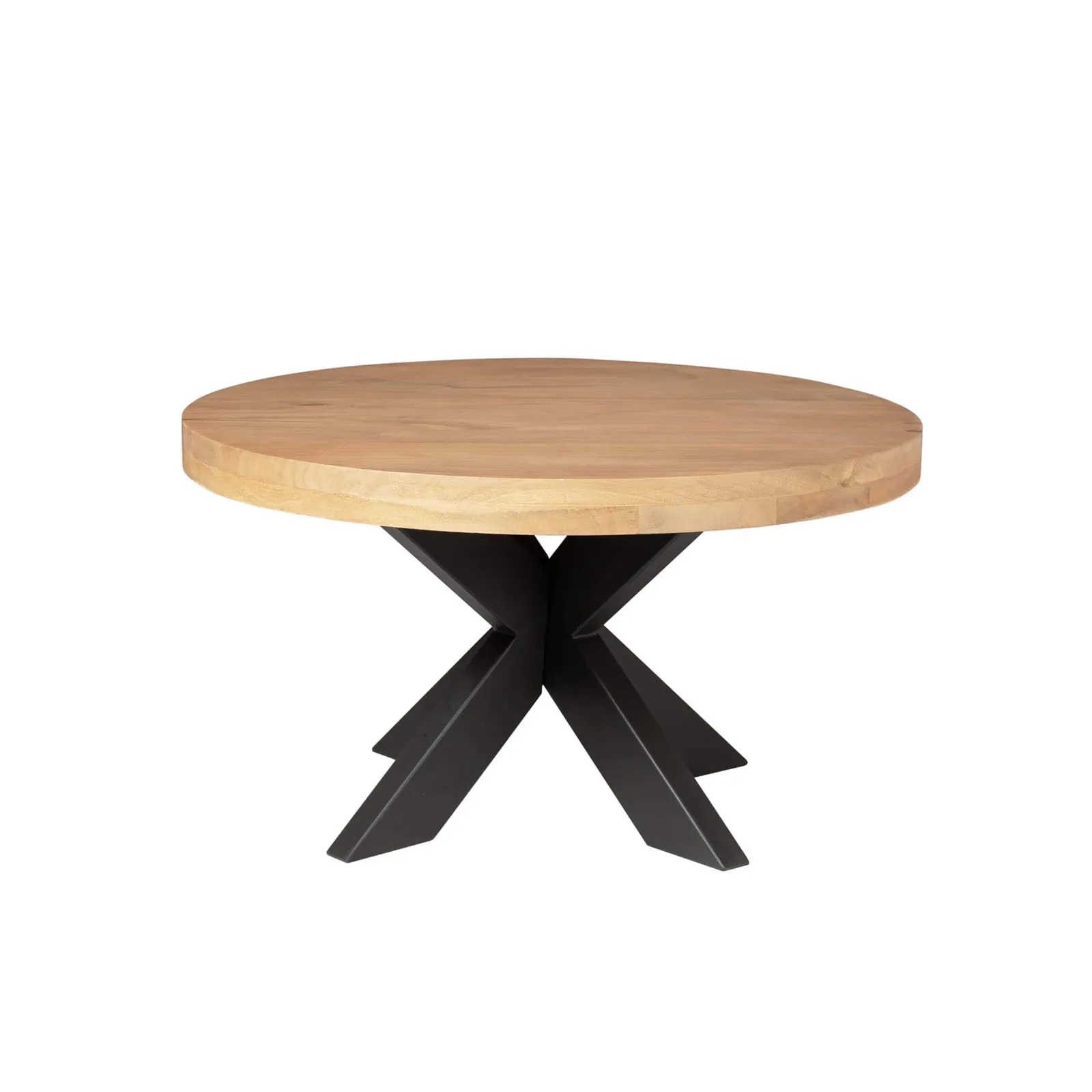 Couchtisch Dakota, 80 cm, rund, mit Holzplatte und schwarzem Metallgestell auf weißem Hintergrund - Starfurn