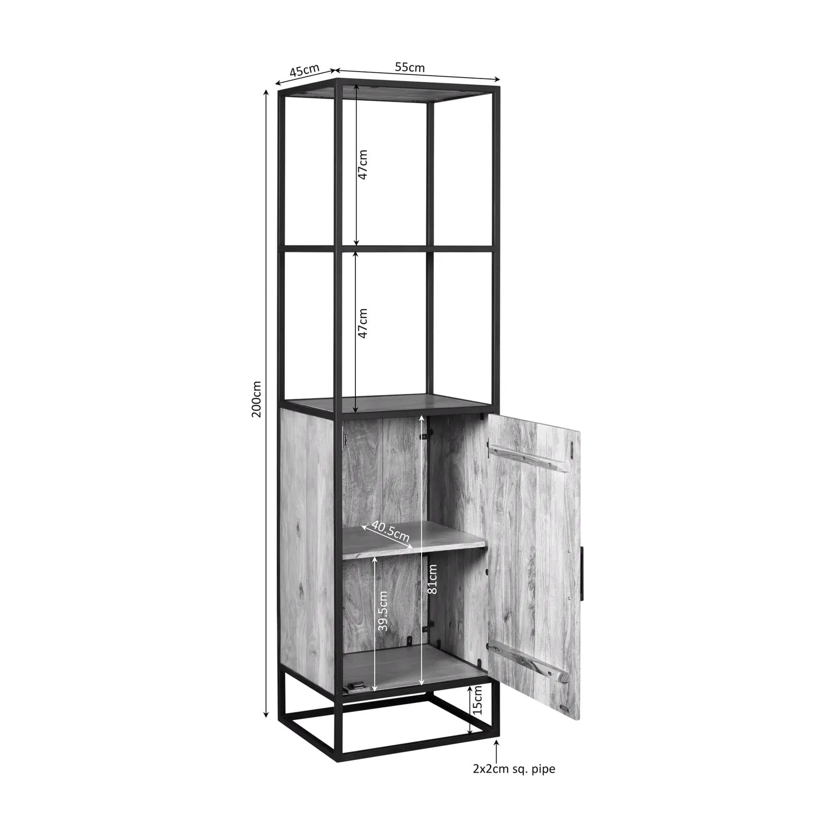 Bookcase Dakota 1 door | 55 cm - Starfurn