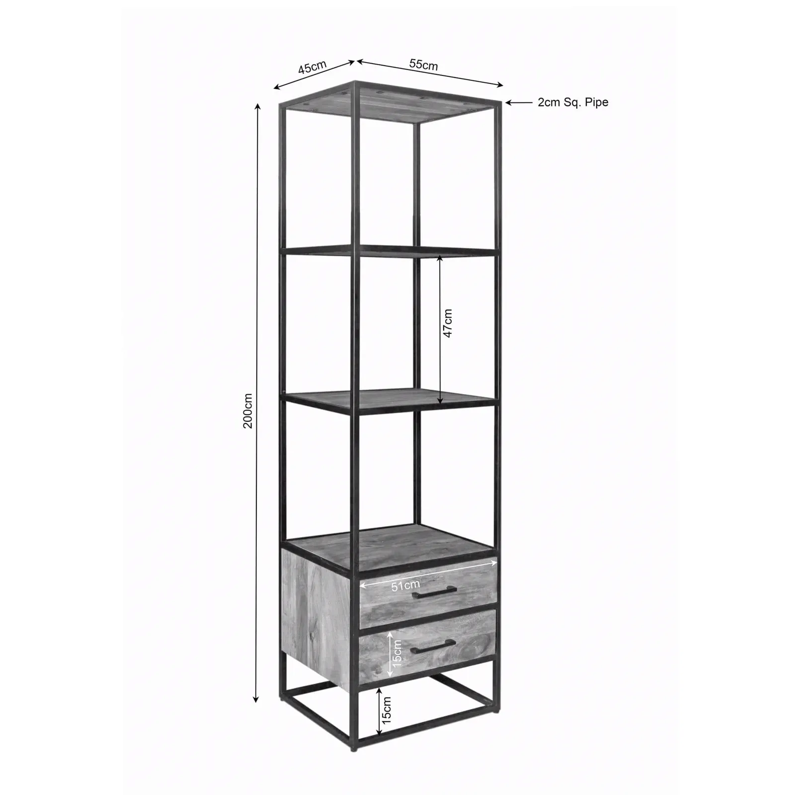 Dakota Bookcase 2 drawers | 55 cm - Starfurn