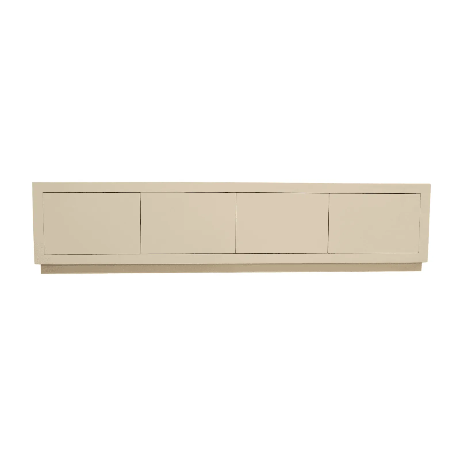 TV-Schrank Brüssel Sand, ein längliches Sideboard mit vier grifflosen Schubladen auf weißem Hintergrund - Starfurn