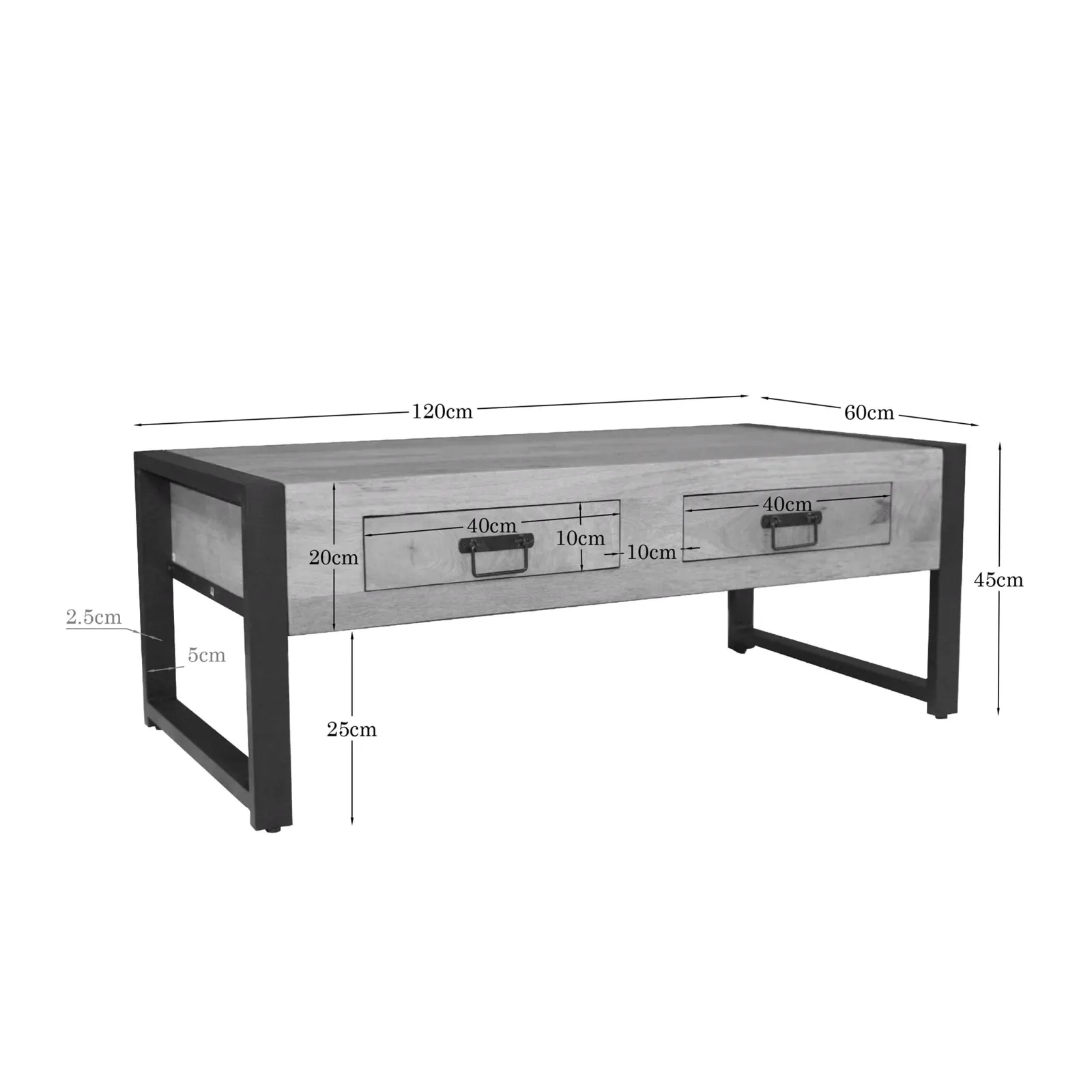 Coffee Table Britt | 120 cm | two drawers - Starfurn