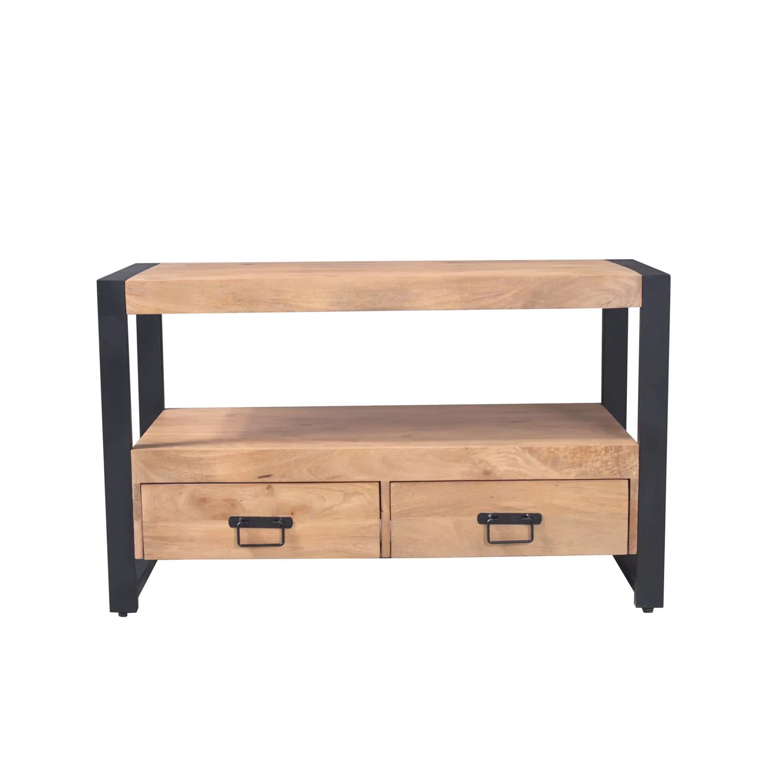 Quadratischer Couchtisch Noa Natur Mangoholz 80 cm, freigestellt auf weißem Hintergrund - Starfurn