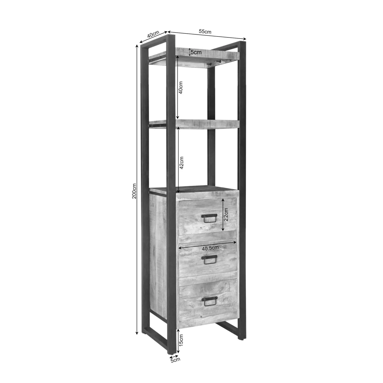 Bookcase Britt | 55 cm | three drawers - Starfurn