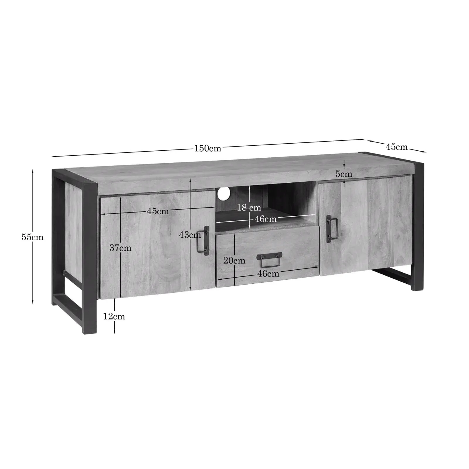 TV Unit Britt | 150 cm | with doors and drawer - Starfurn