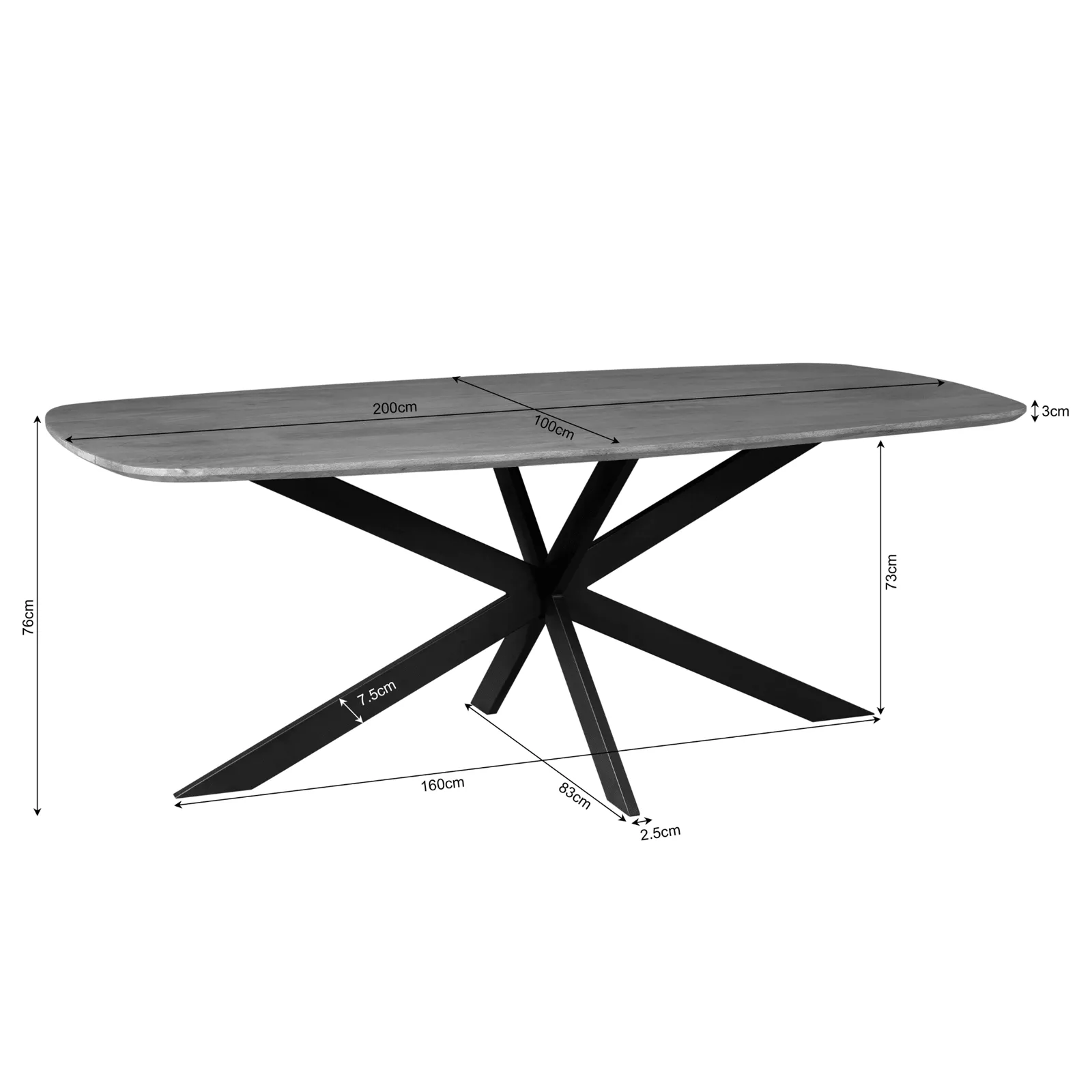 Dining Table Elegance Black | 200 cm | Danish Oval - Starfurn