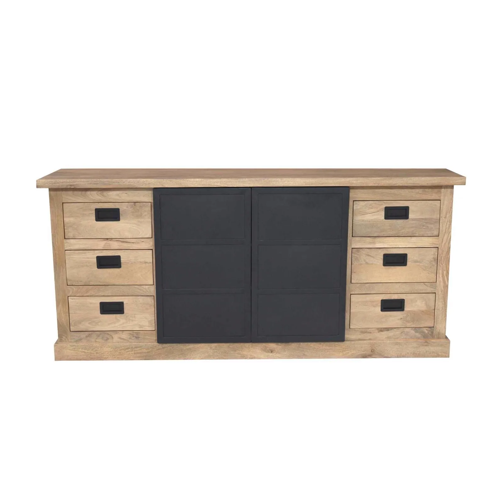 Sideboard Noa Natur Mangoholz 200 cm auf weißem Hintergrund, frontale Ansicht - Starfurn
