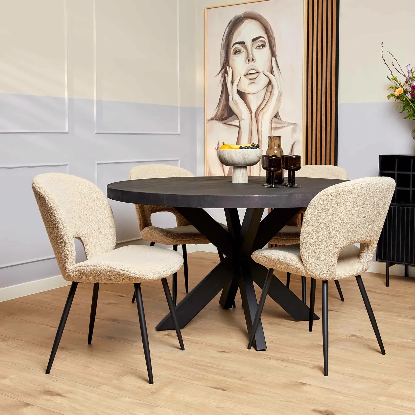 Round dining table Denver Black Mango Wood 130 cm - Starfurn