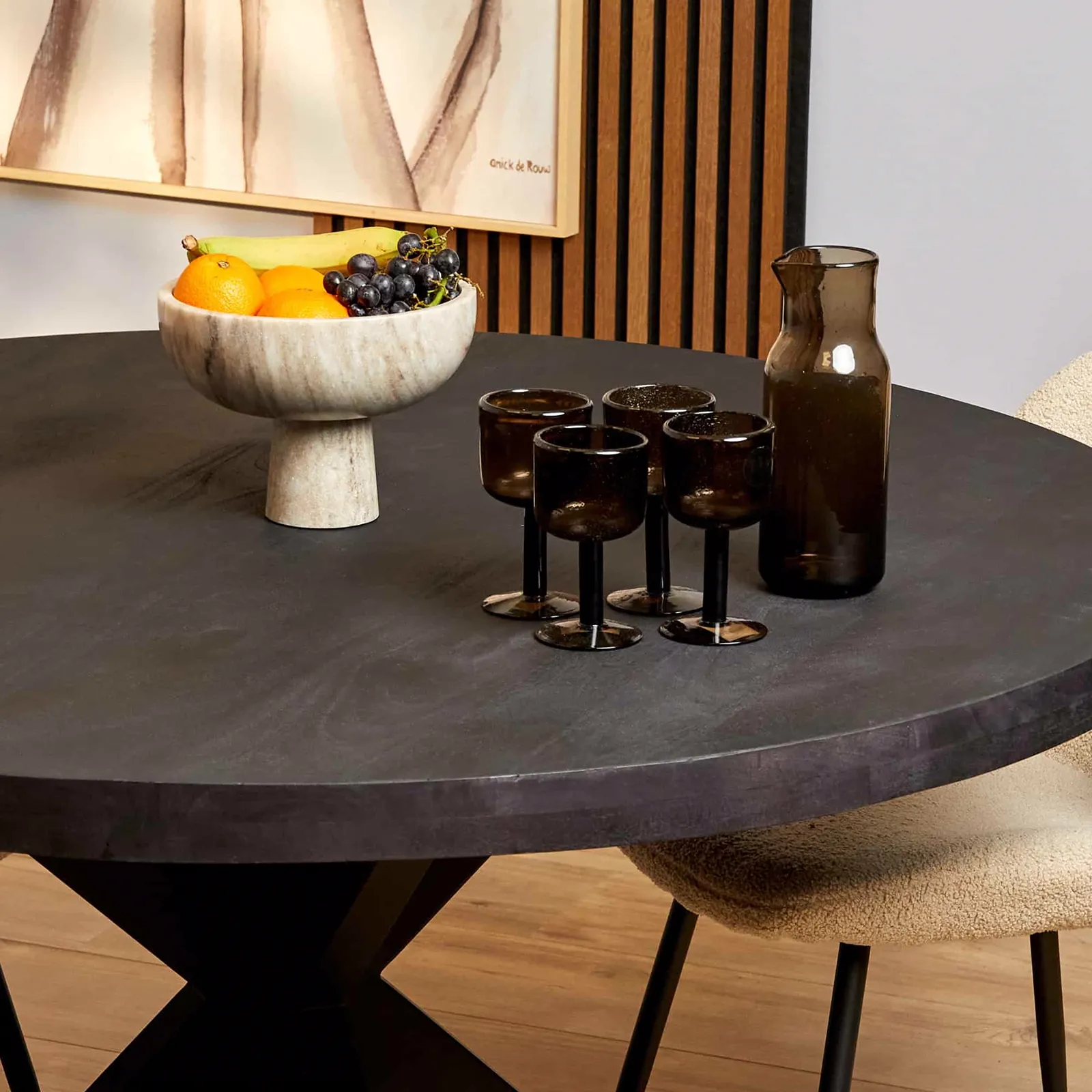 Round Dining Table Denver Black Mango Wood 150 cm - Starfurn