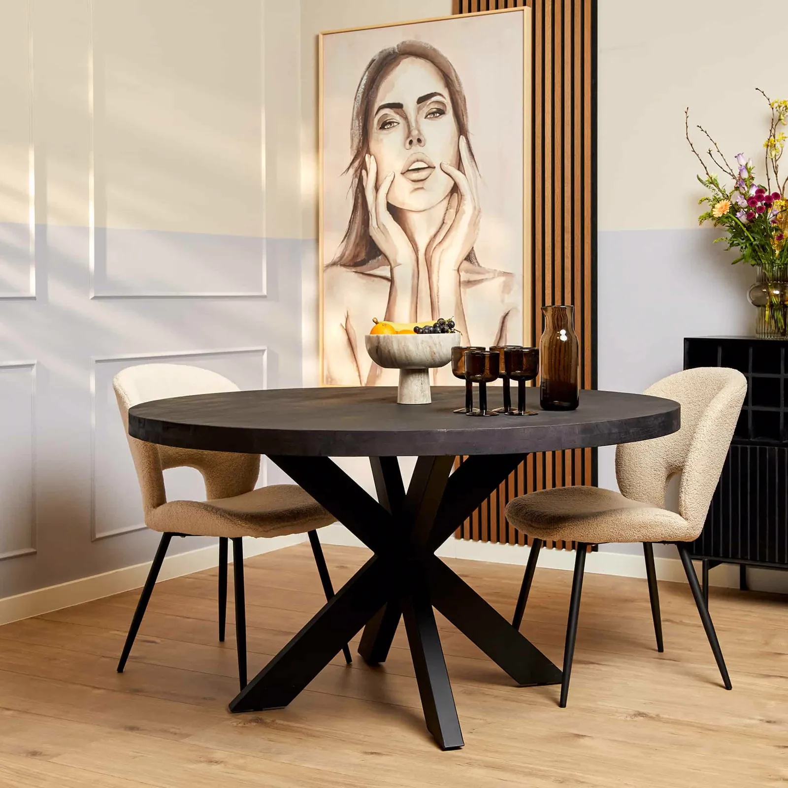 Round Dining Table Denver Black Mango Wood 120 cm - Starfurn