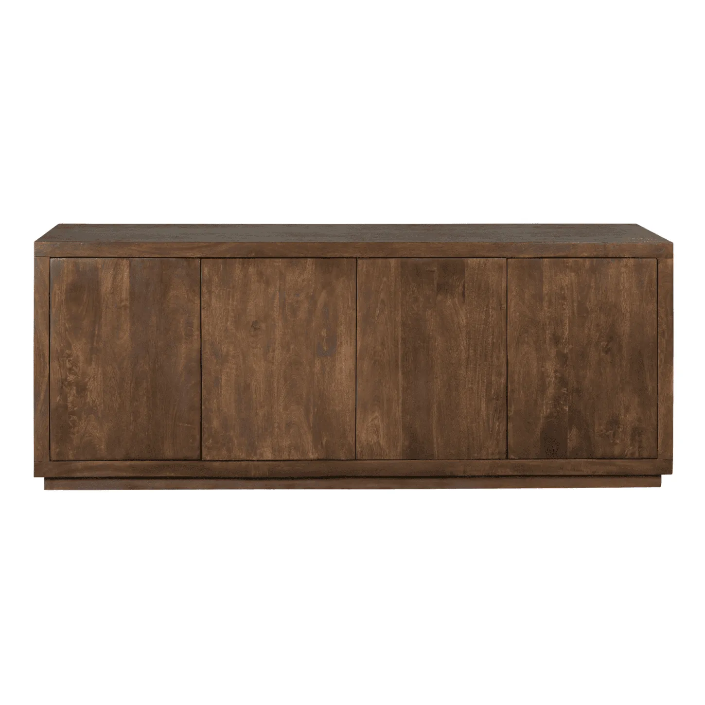 Sideboard Brüssel Braun auf weißem Hintergrund, Frontansicht des quadratischen Schranks mit vier Türen - Starfurn