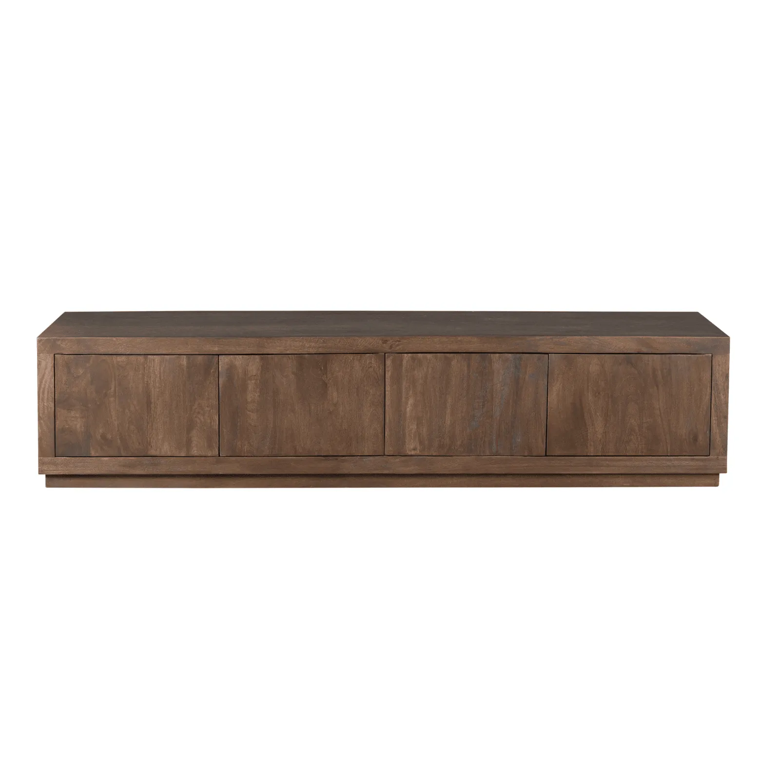 TV-Schrank Brüssel Brown, ein längliches Sideboard mit vier Türen, auf weißem Hintergrund - Starfurn