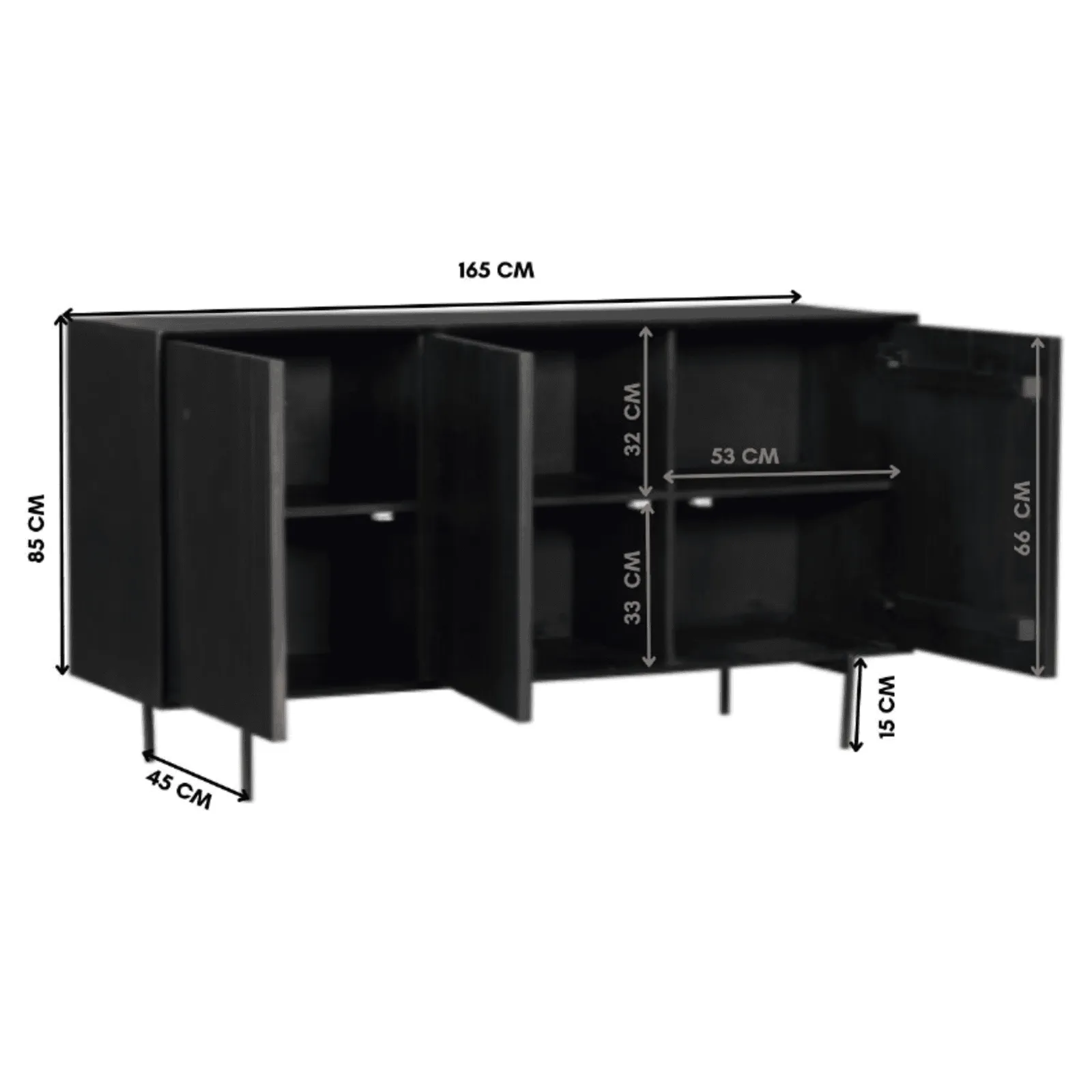 Sideboard Madison Black Mango Wood 165 cm - Starfurn