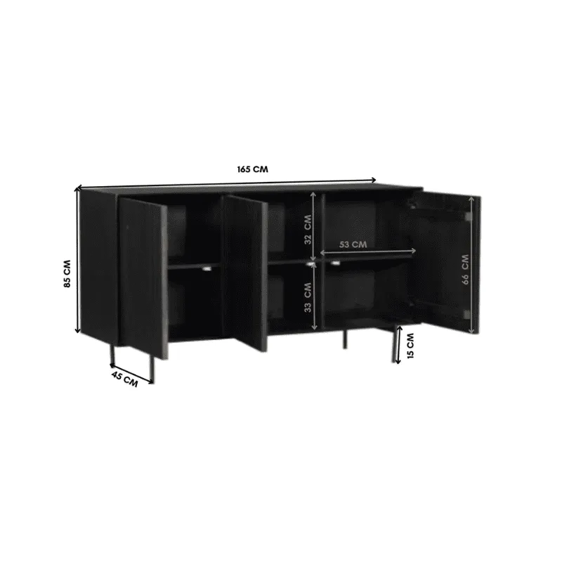 Sideboard Madison Black Mango Wood 165 cm - Starfurn