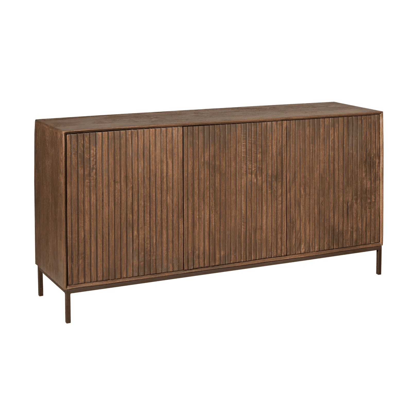 Sideboard Madison Braun Mangoholz 165 cm auf weißem Hintergrund, schräg von vorne fotografiert - Starfurn