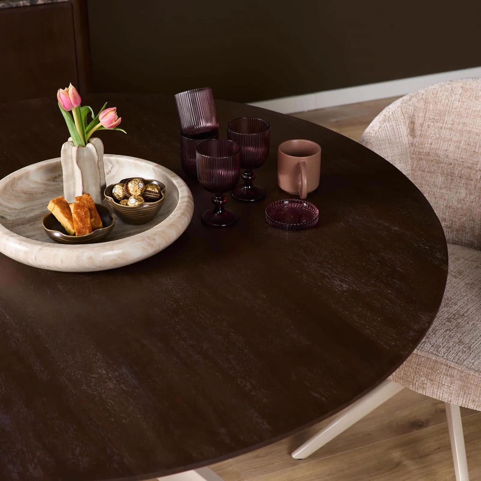 Round Dining Table Madison Brown Sand Leg Mango Wood 110 cm - Starfurn