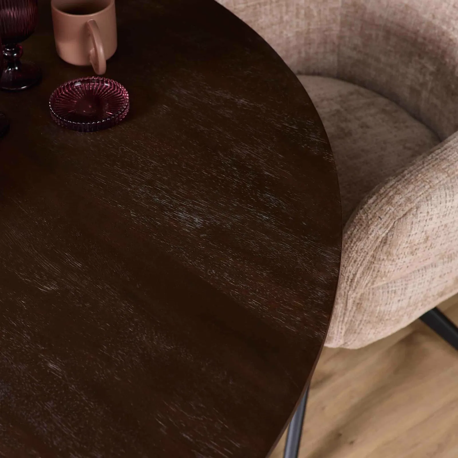 Round Dining Table Madison Brown Black Leg Mango Wood 110 cm - Starfurn