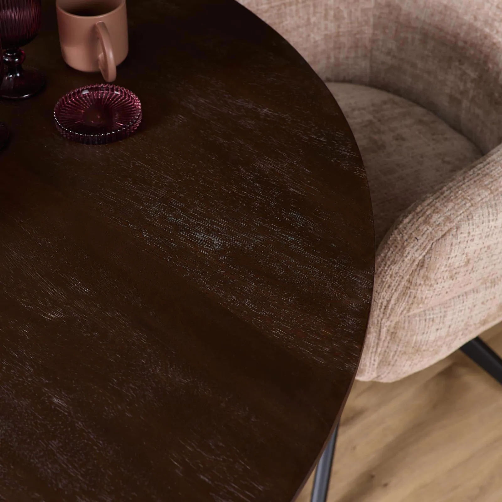 Round Dining Table Madison Brown Leg Black Mango Wood 130 cm - Starfurn