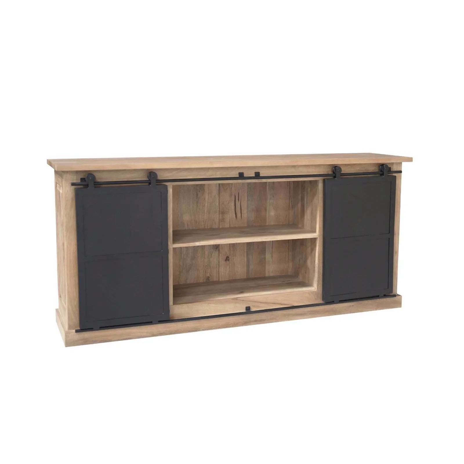 Sideboard Fresno Natur Mangoholz 200 cm mit Schiebetüren auf weißem Hintergrund - Starfurn