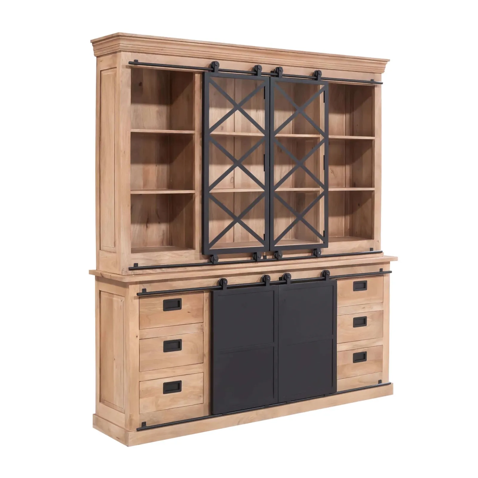 Vitrinenschrank Fresno XXL, 200 cm, in einem Studio auf weißem Hintergrund, mit der Vorderseite im Bild - Starfurn