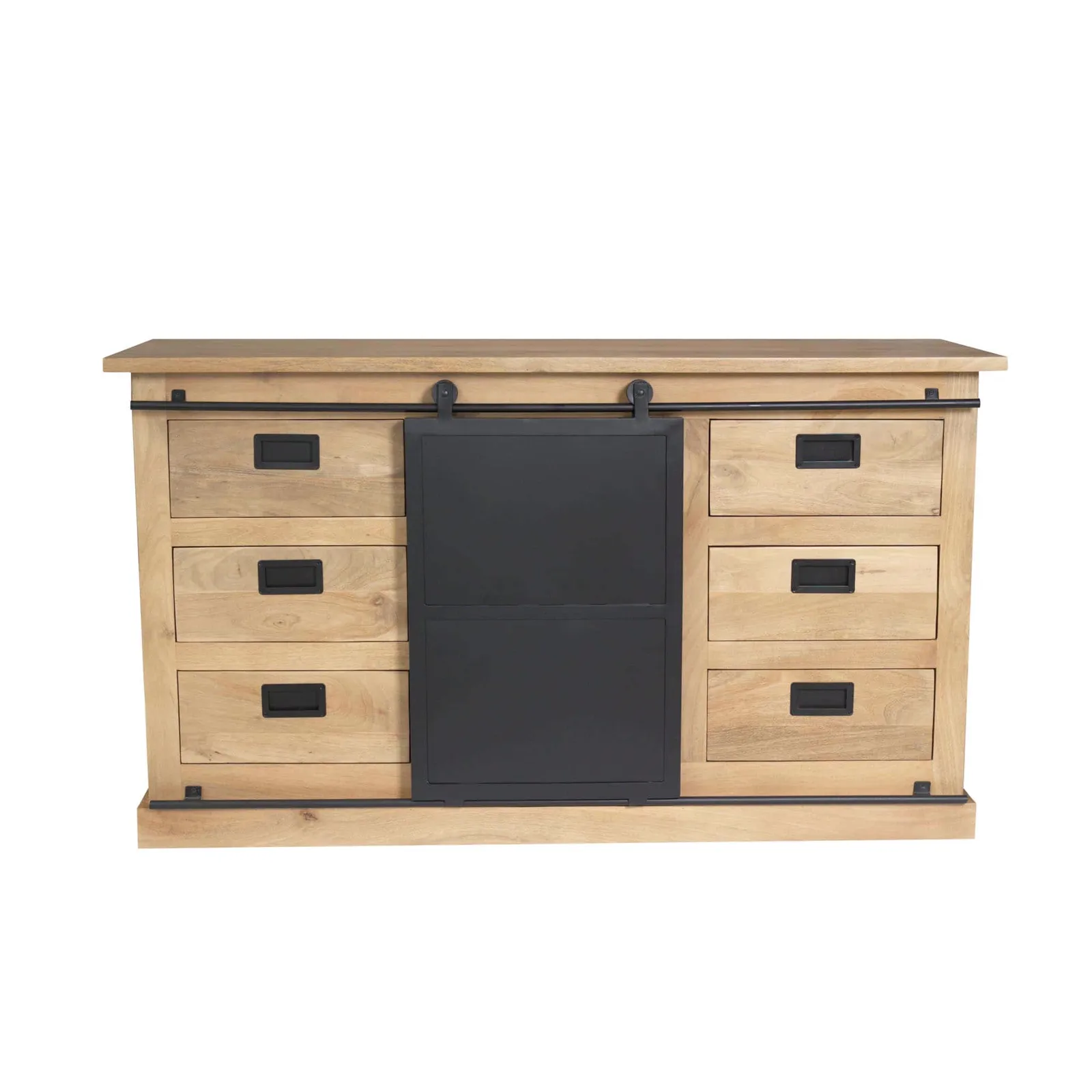 Sideboard Fresno Natur Mangoholz 160 cm auf weißem Hintergrund, frontal aufgenommen - Starfurn