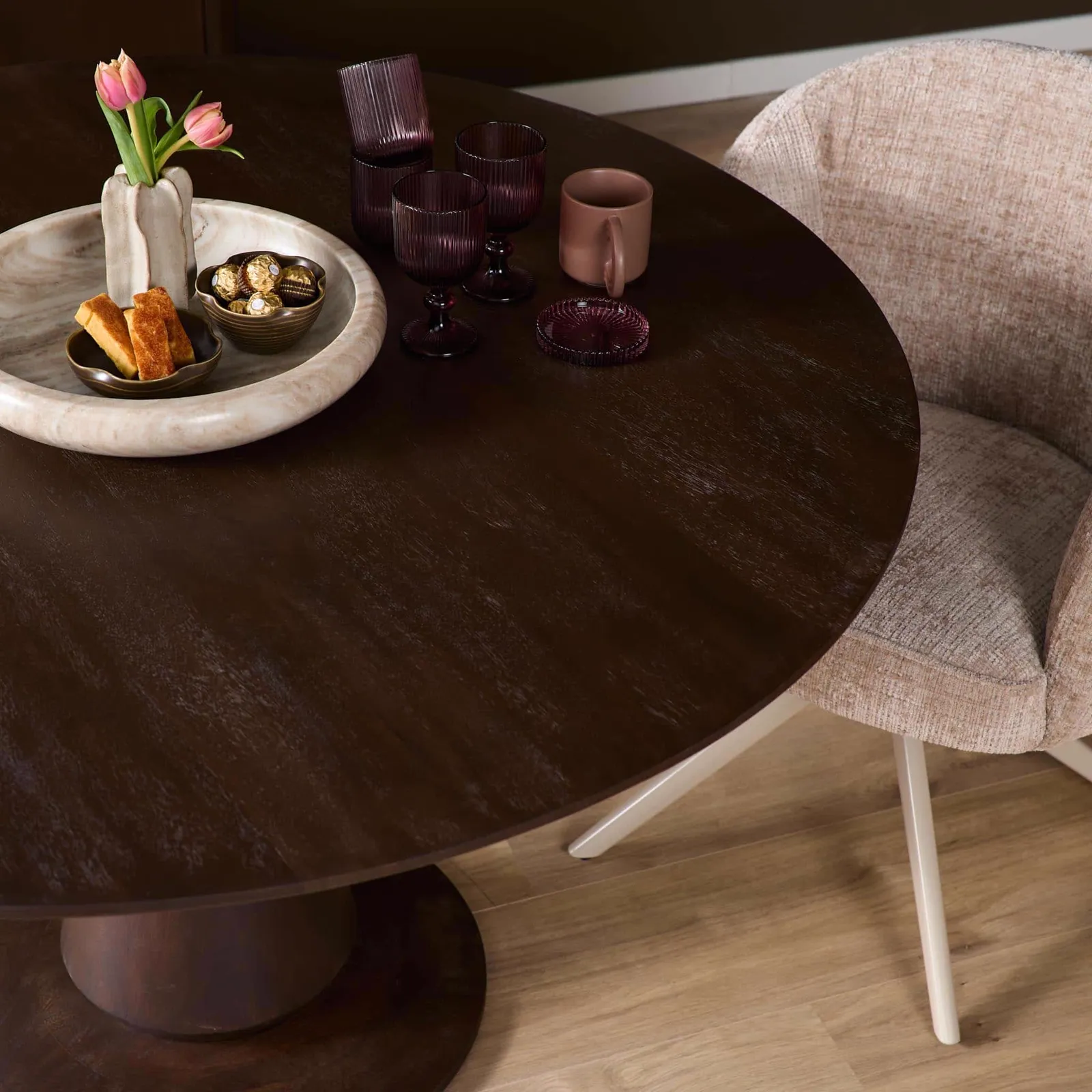 Round dining table Lima Brown Mango Wood 130 cm - Starfurn