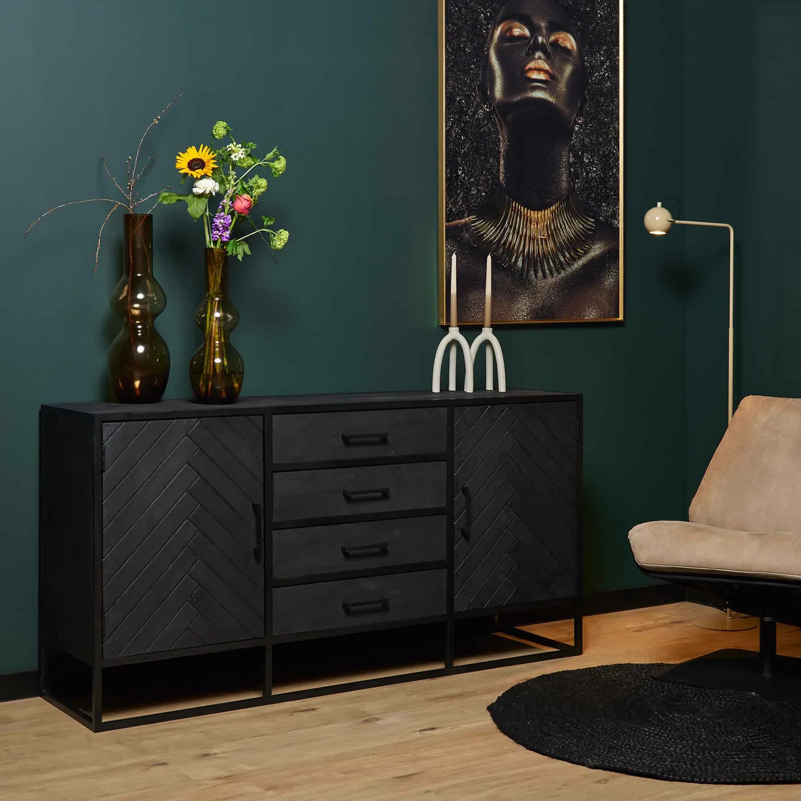 Sideboard New York Black Mango Wood 165 cm - Starfurn