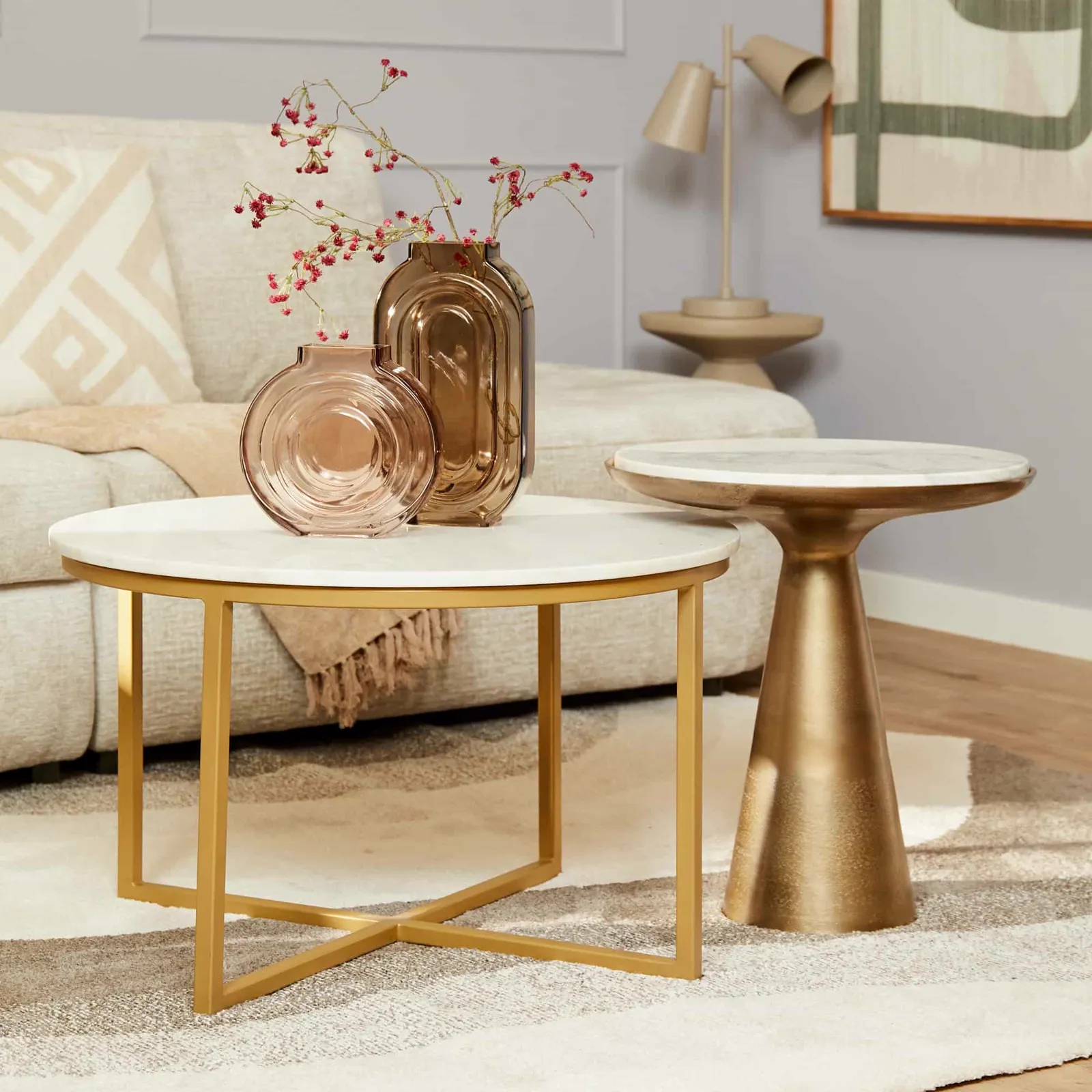 Side Table Essy White Marble/Metal 45 cm - Starfurn