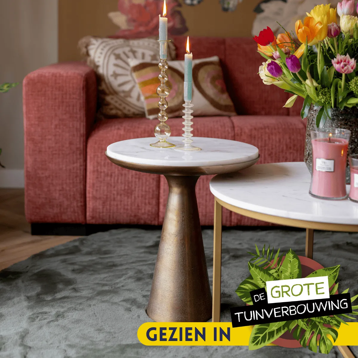 Side Table Essy White Marble/Metal 45 cm - Starfurn