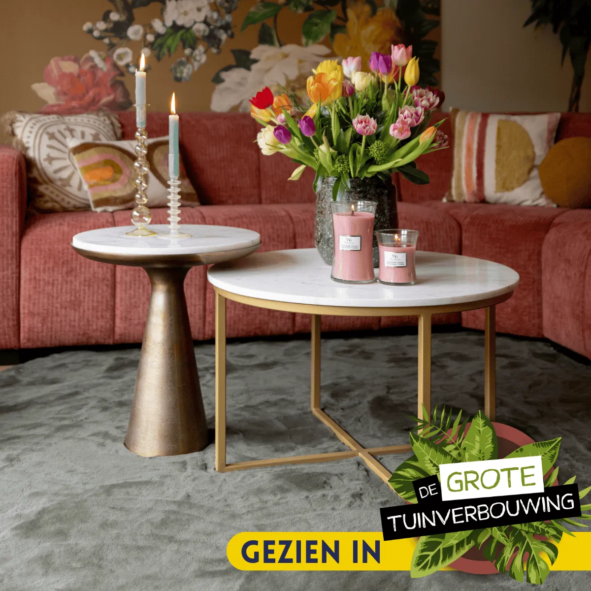 Side Table Essy White Marble/Metal 45 cm - Starfurn