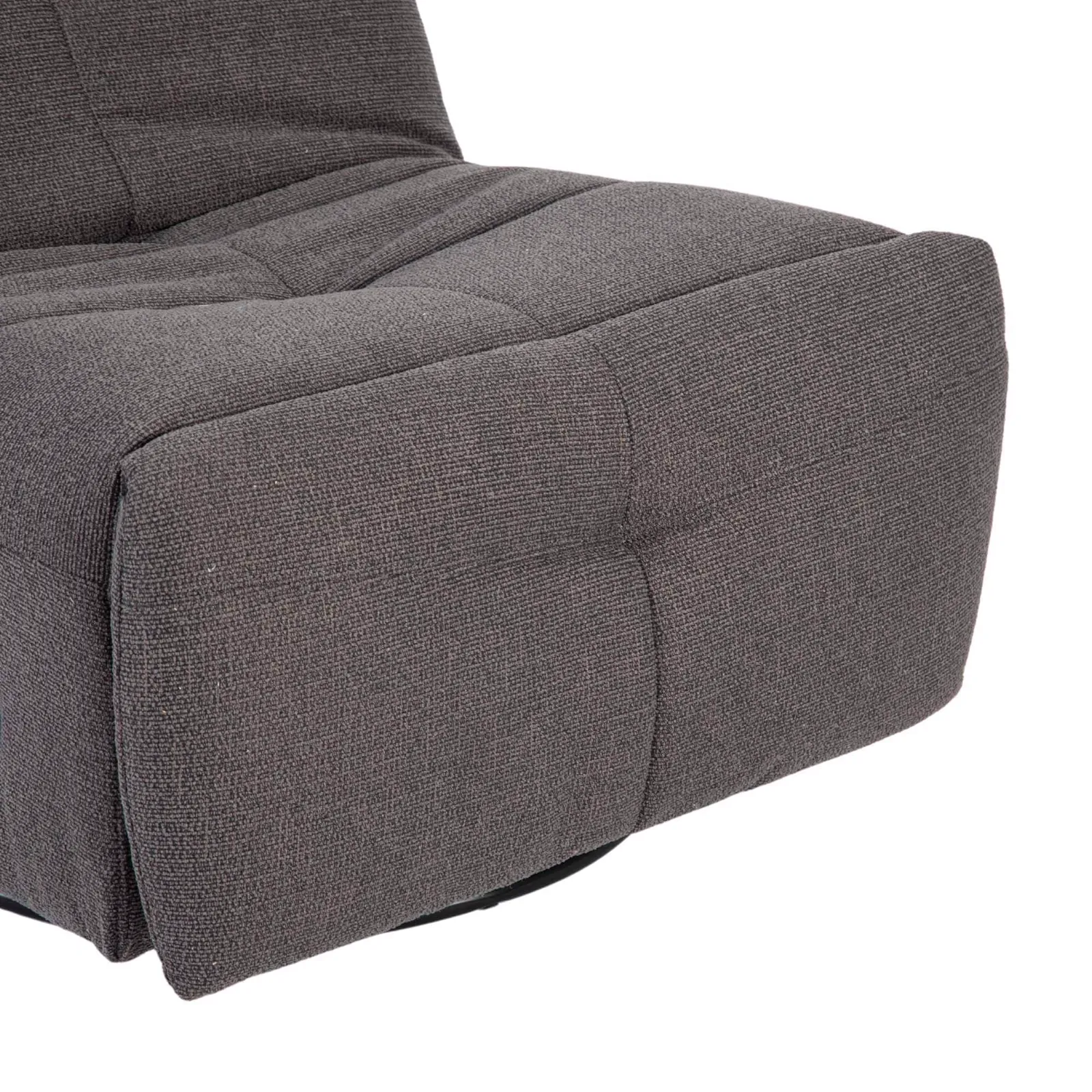 Detail des Relaxsessel Lazy in Dark Grey, mit Fokus auf die gepolsterte Sitzfläche und Armlehne - Starfurn
