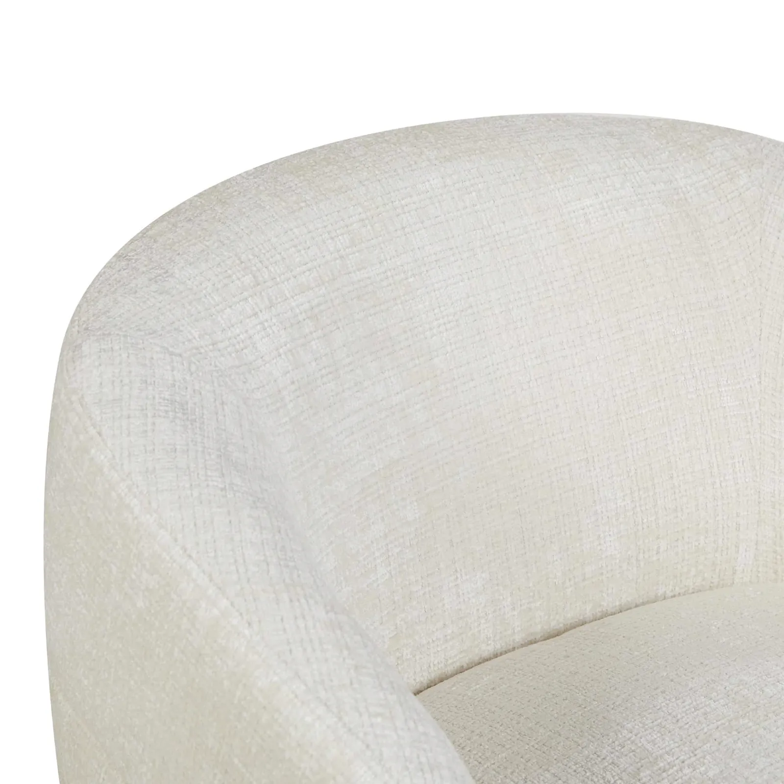 Detailaufnahme des Drehbaren Sessels Yara Off White, mit Fokus auf die Stofftextur - Starfurn