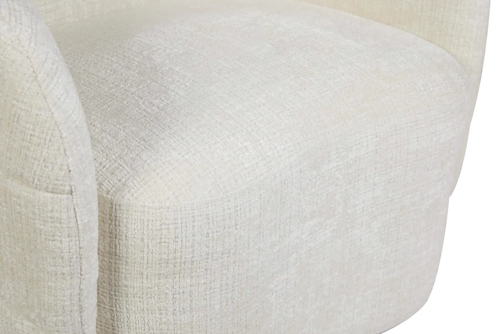 Nahaufnahme des Drehbarer Sessel Yara Off White, mit Fokus auf die Stofftextur - Starfurn